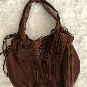 b. makowsky Rich Brown Leather Hobo Bag with Fringe.